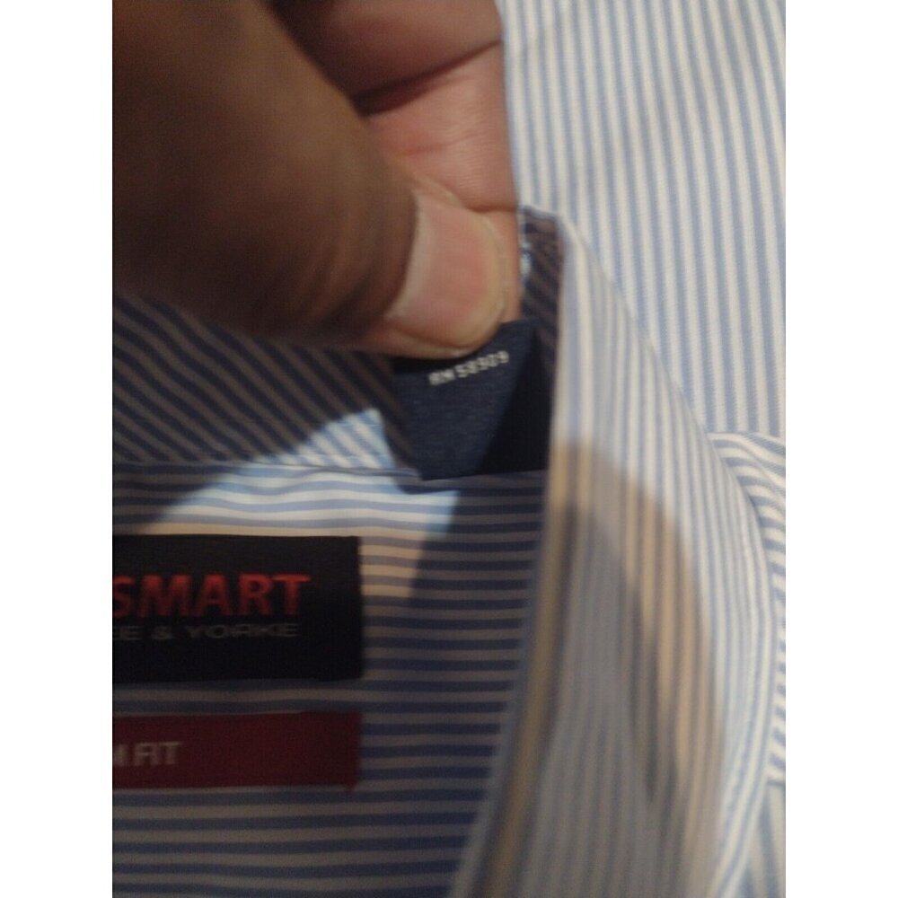 New Travel Smart Mens Large L Roundtree & Yorke Slim Fit S/S Button Shirt Blue - Picture 10 of 13